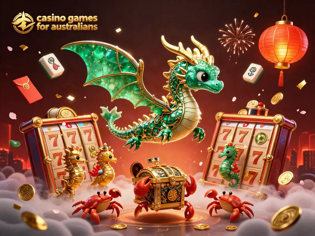 Experience immersive casino games for australians with a vibrant 3D dragon treasure scene.