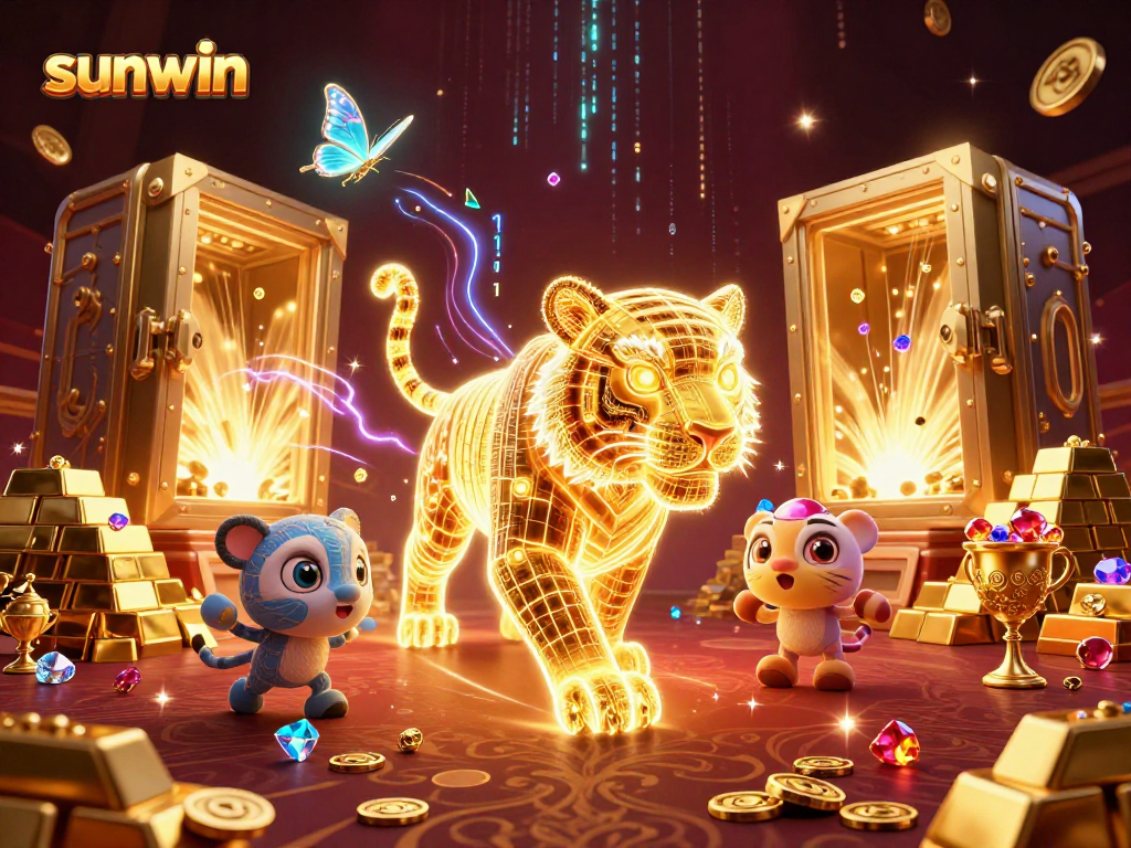 Experience excitement with sunwin as a golden tiger roams a digital casino