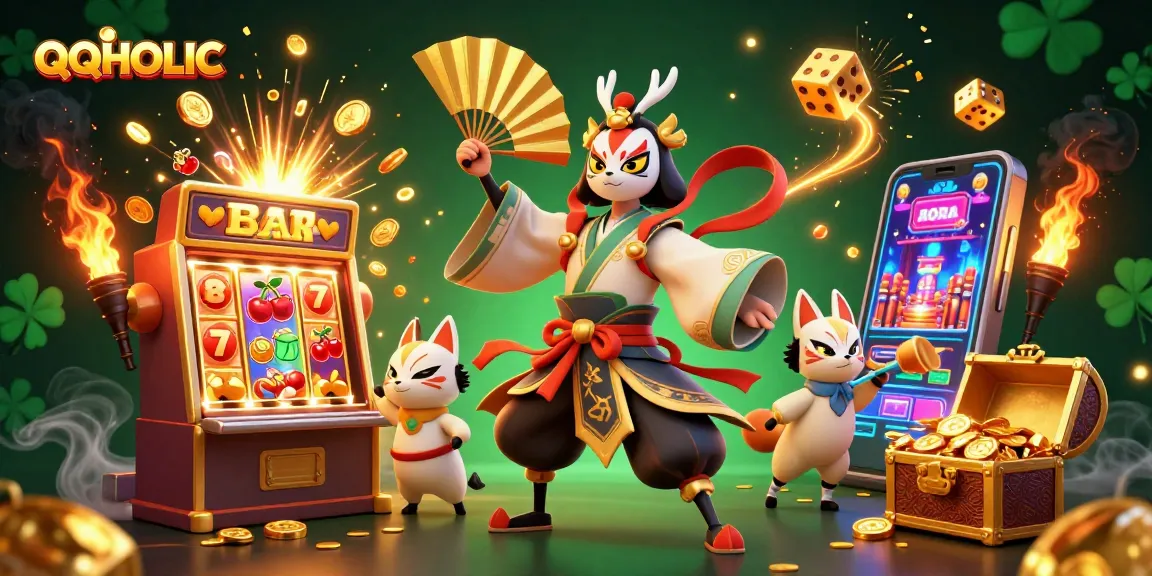 Experience thrilling jackpots and gaming fun at QQHOLIC with vibrant casino scenes and colorful characters.