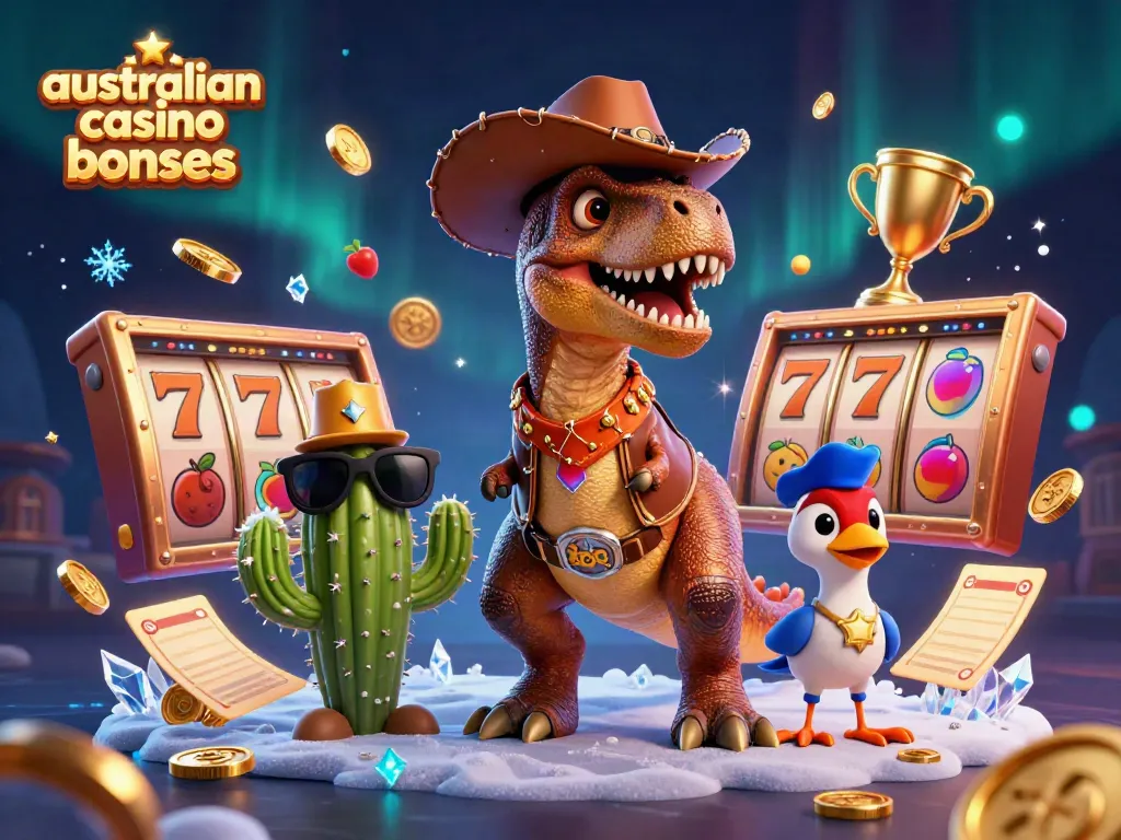 Experience the thrill of australian casino bonuses with vibrant, animated slot reels and engaging characters.
