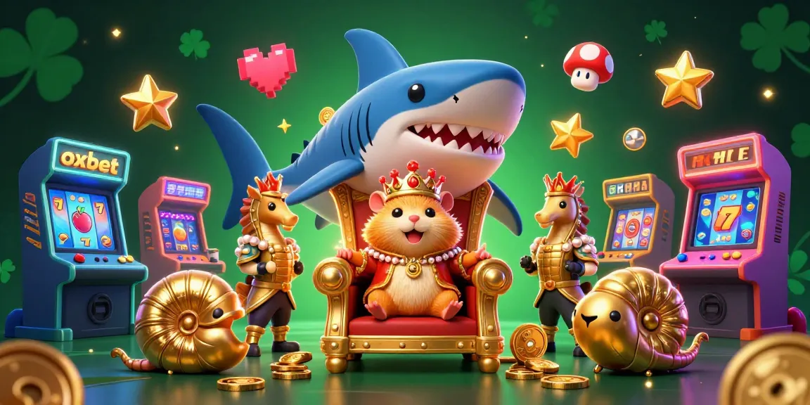 Experience the excitement of oxbet casino with bold visuals featuring a golden hamster king and vibrant slot elements.