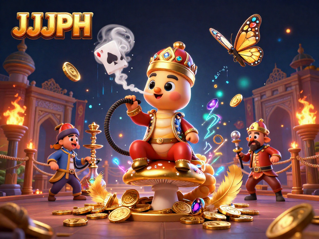 Experience exciting poker action at JJJPH with a vibrant, surreal casino illustration.