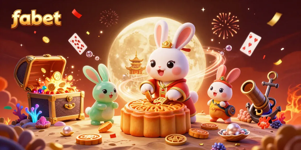 Experience gambling excitement with fabet in a vibrant 3D casino scene featuring playful moon rabbits.