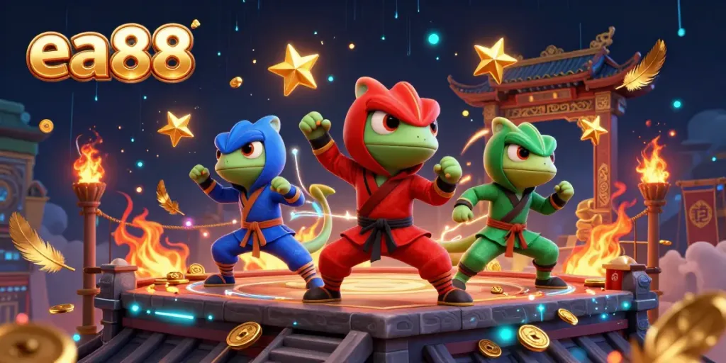 Join the action at ea88 with ninja chameleons in a vibrant casino scene, showcasing thrilling martial arts.