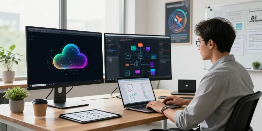 Data scientist developing Enterprise AI models in a modern workspace.