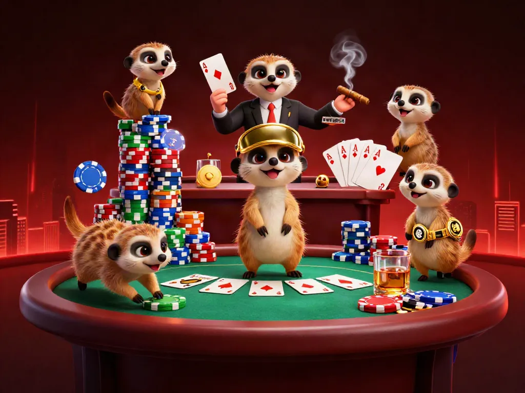 MANTIS88 meerkats engaged in a lively casino operation, delivering interactive entertainment.