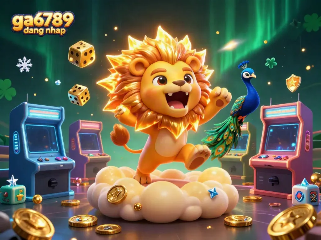 Experience thrilling casino action with ga6789 dang nhap and the vibrant 3D characters, gold elements, and game machines.