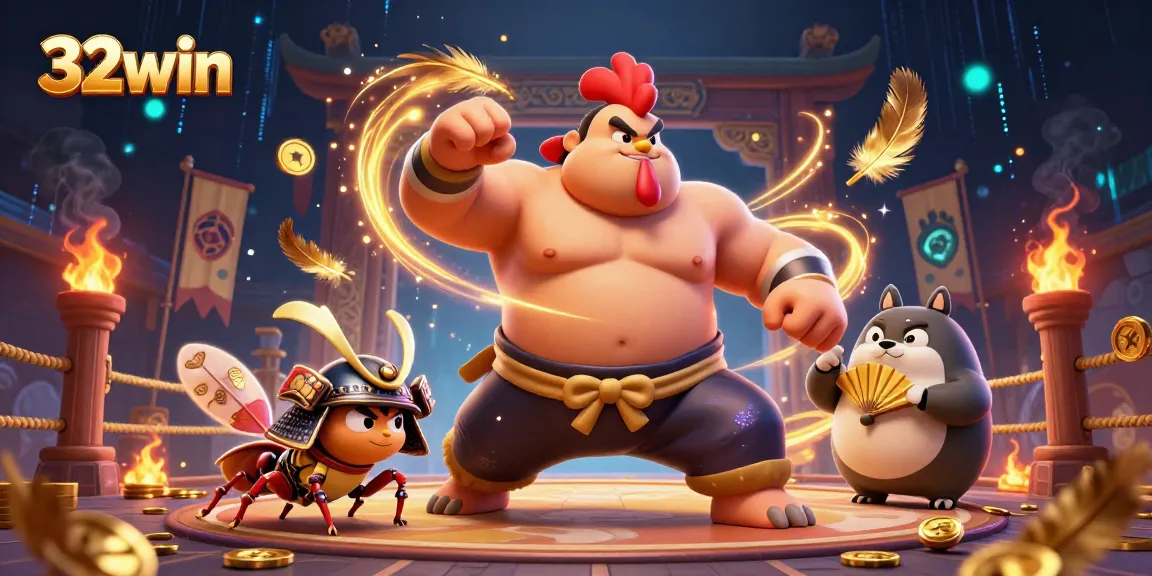 Experience thrilling wins at 32win with an epic duel between powerful characters in a vibrant gambling arena.