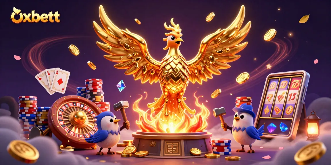 Experience the allure of oxbett with a molten gold phoenix amidst a vibrant casino scene.