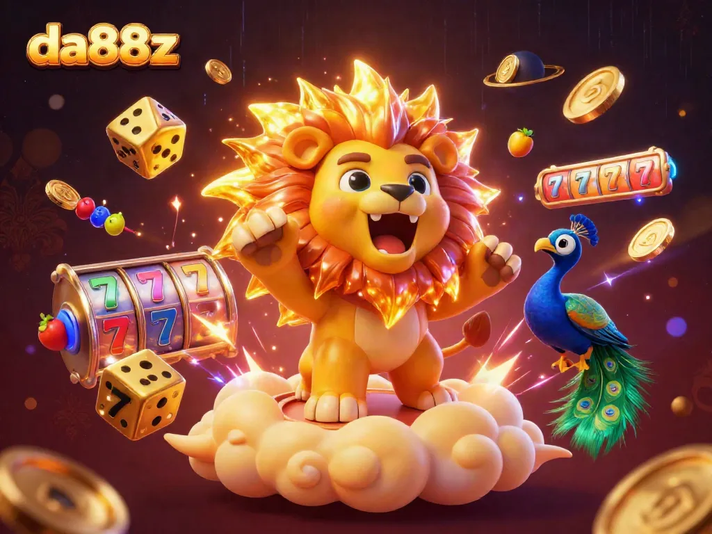 Experience thrilling slot action at da88z with golden lions, dynamic reels, and vibrant game elements.