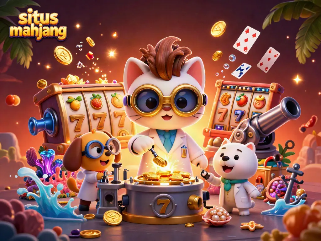 Play exciting games on situs mahjong with a captivating scene of vibrant, playful characters immersed in action.