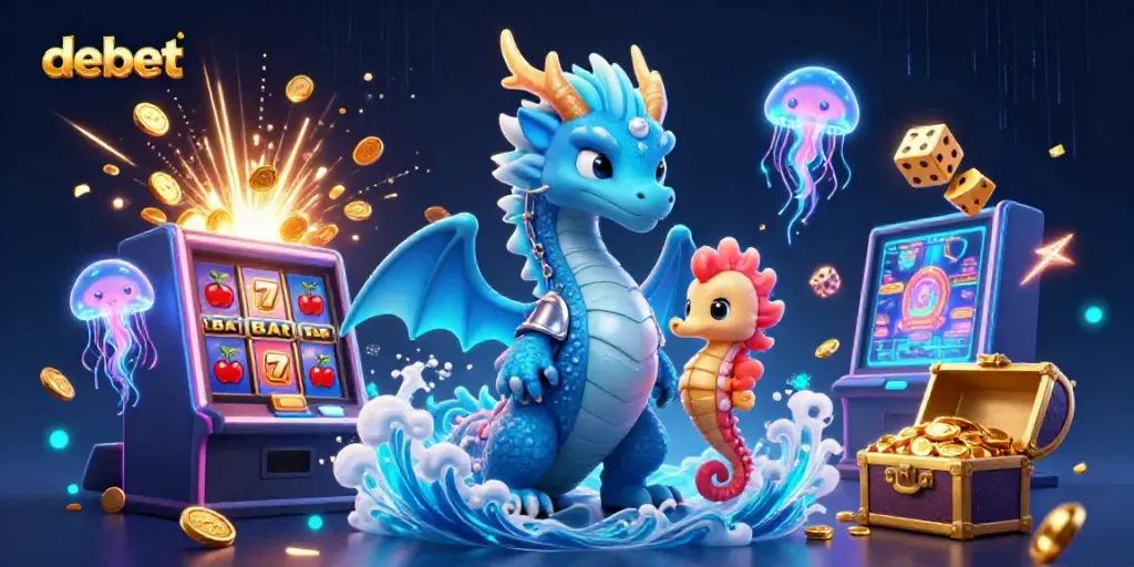 Engage in thrilling adventures with debet's vibrant 3D casino scene filled with excitement.