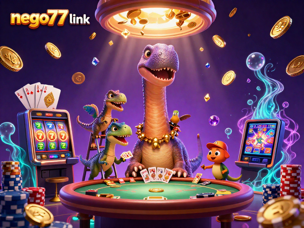 Engage with the thrilling nego77 link experience, showcasing a vibrant casino scene filled with action.