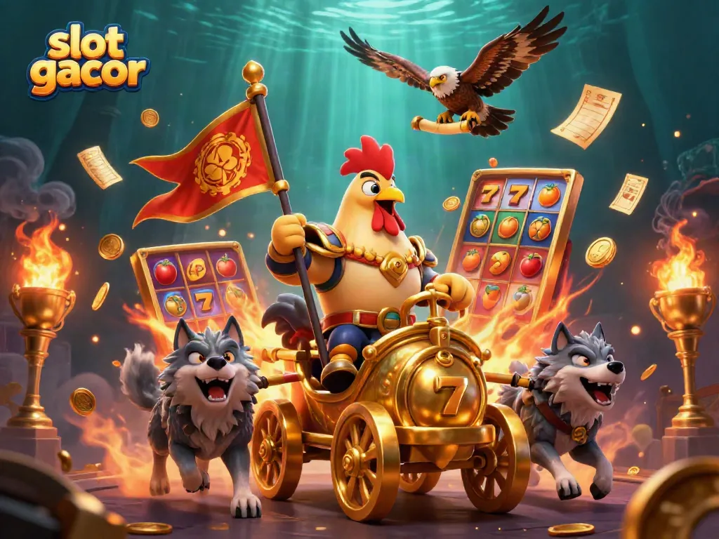 Experience thrilling slot gacor action with a dynamic 3D casino illustration featuring vibrant game elements.