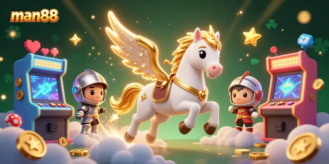 Experience thrilling action with the man88 celestial horse knight in a vibrant 3D gambling scene.