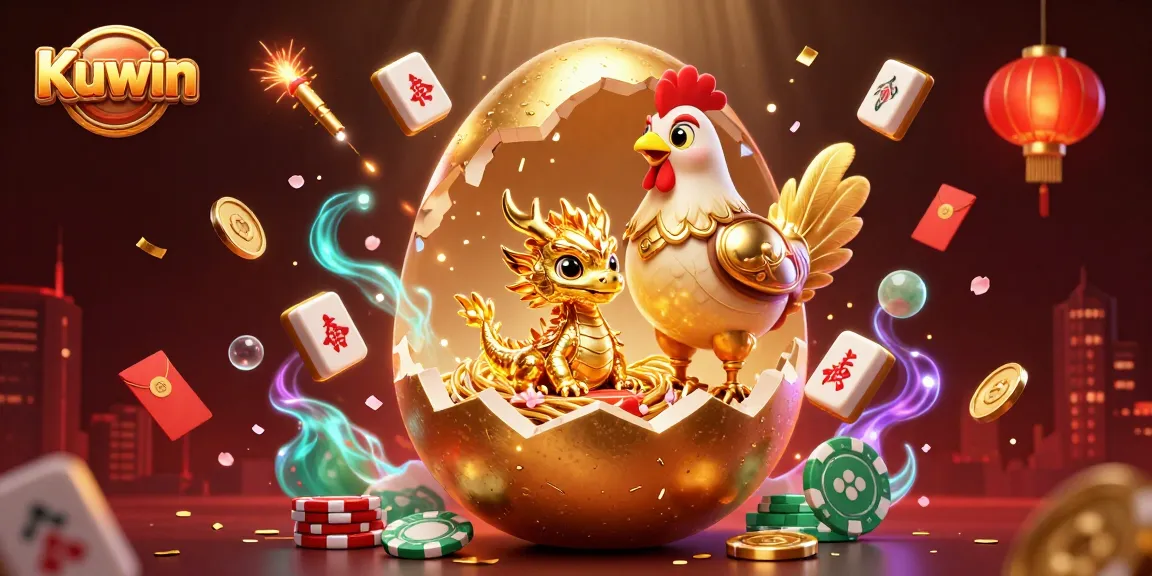 Experience thrilling gameplay at Kuwin with a golden dragon guarding poker chips in a vibrant casino setting.