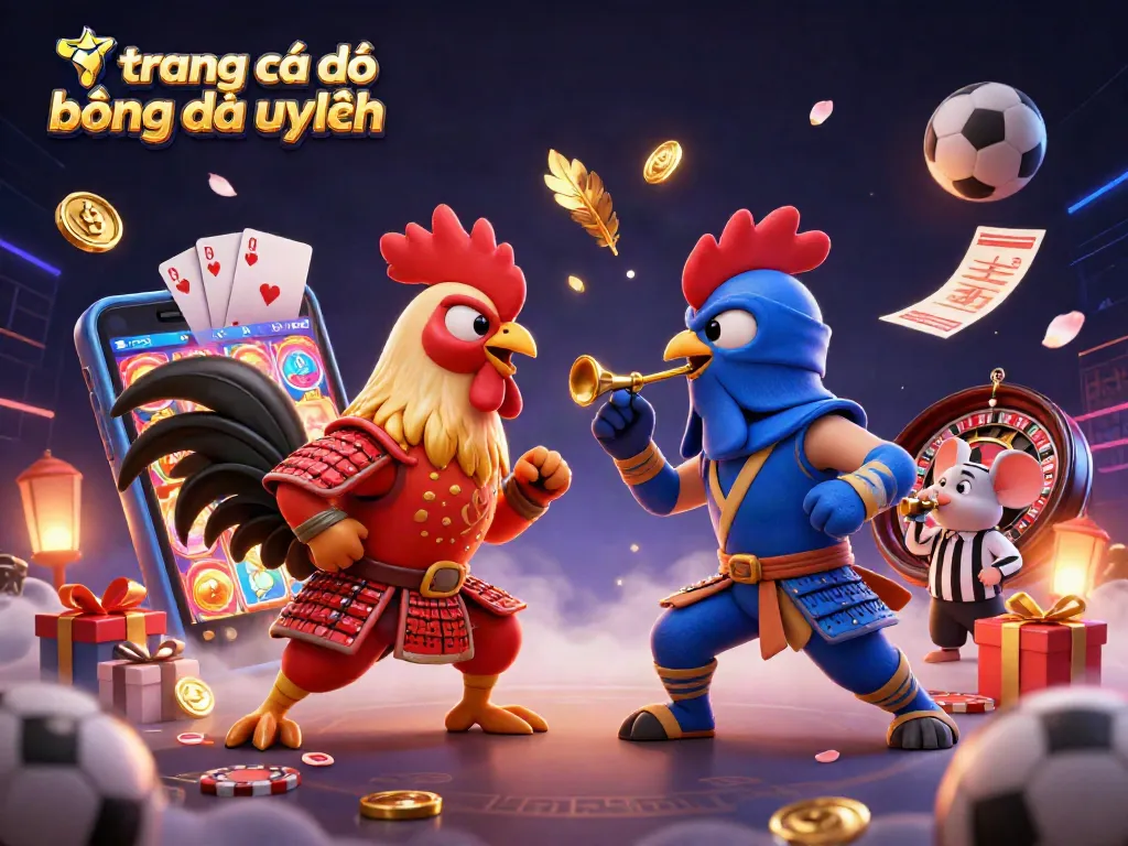 trang cá độ bóng đá uy tín - Gà chiến đối đầu trong đấu trường cá cược với hiệu ứng ánh sáng tuyệt đẹp.