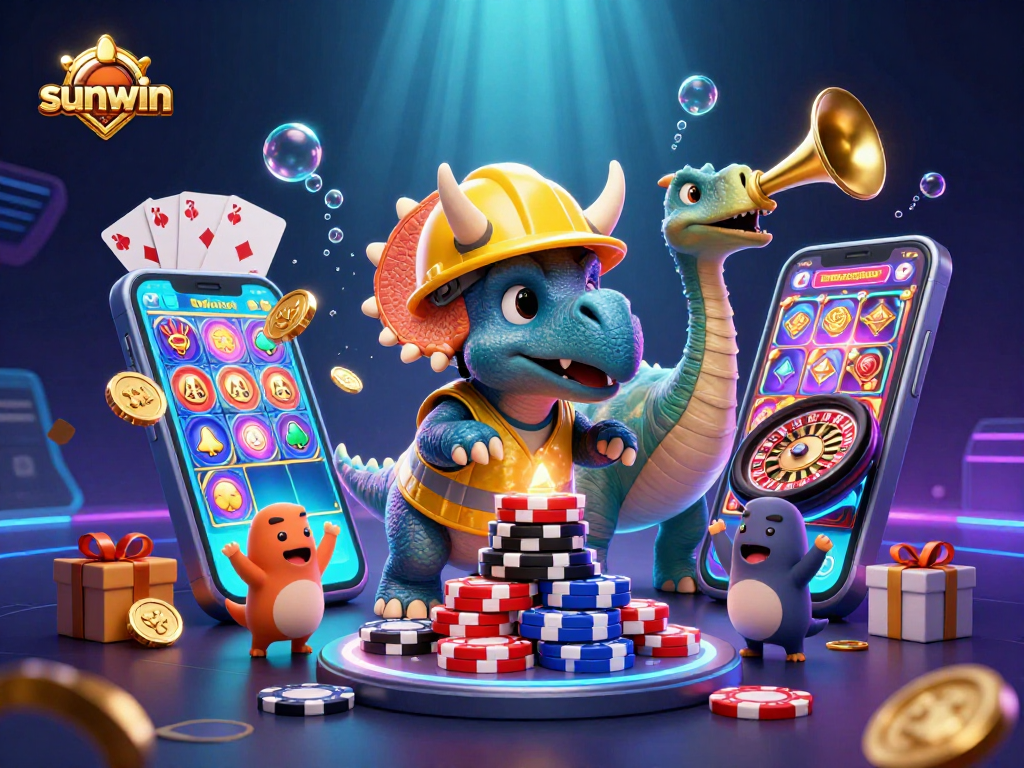 Sunwin offers players thrilling casino action with animated characters celebrating wins in a dynamic gaming scene.