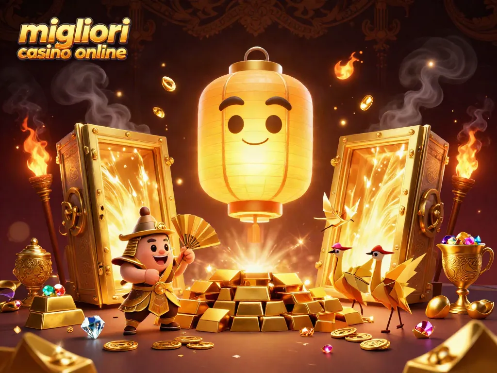Scopri i migliori casino online con un'illustrazione vibrante dell'azzardo e simboli fortunati.