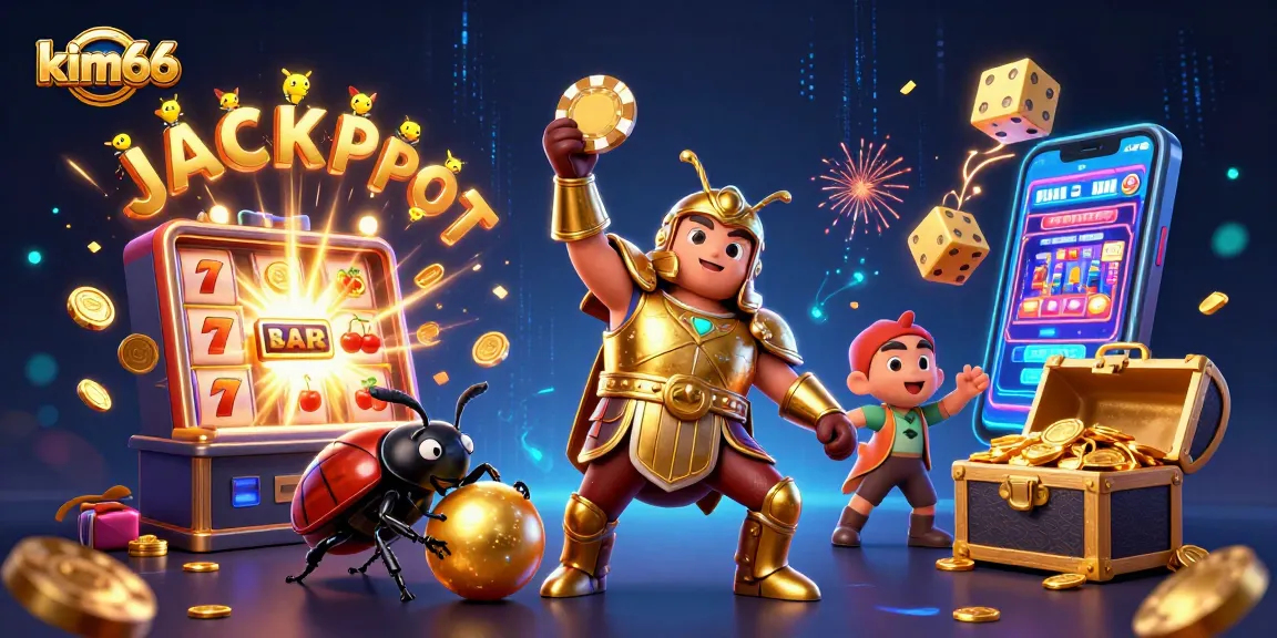 Celebrate your wins at kim66 with vibrant 3D illustration showcasing a jackpot scene with exciting casino elements.