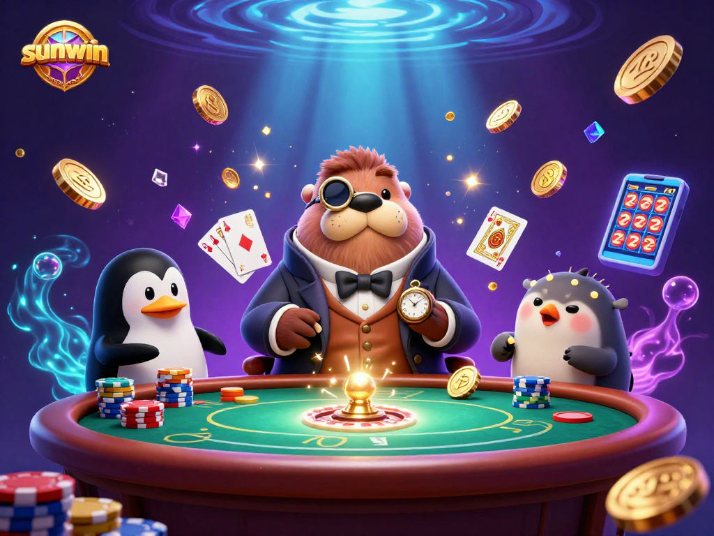 Experience thrilling underwater gambling at sunwin with a jolly walrus and friends playing poker.