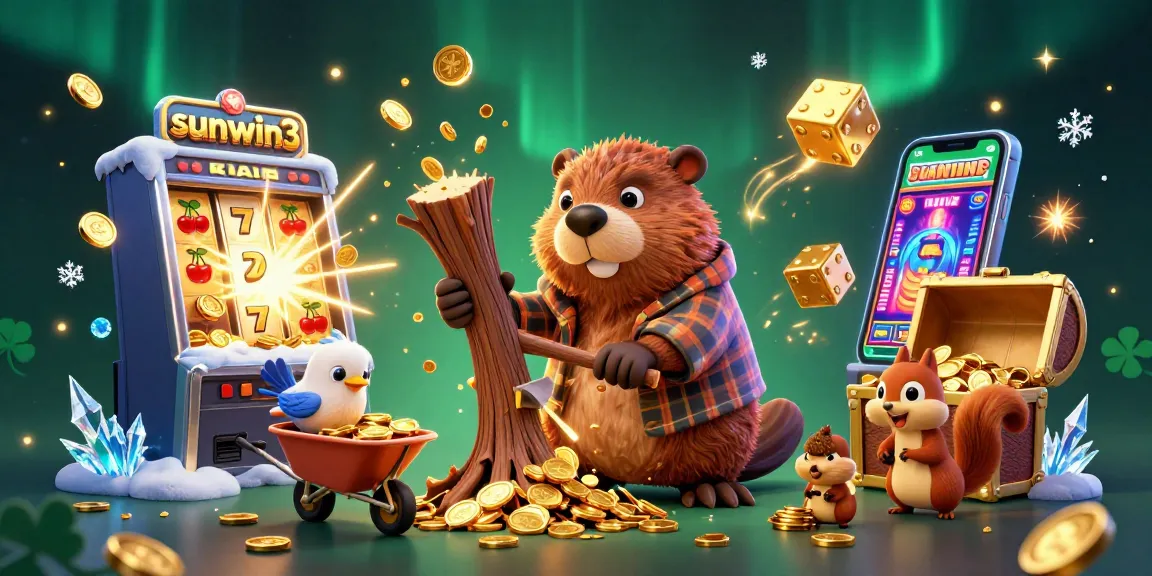 Experience fortune at sunwin3 with a beaver, bird, and squirrel in a coin-filled casino scene.