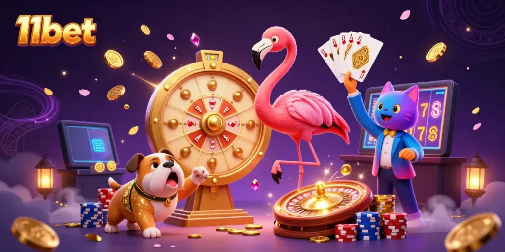Win big at 11bet with vibrant gameplay featuring a flamingo host, bulldog contestant, and thrilling prizes.