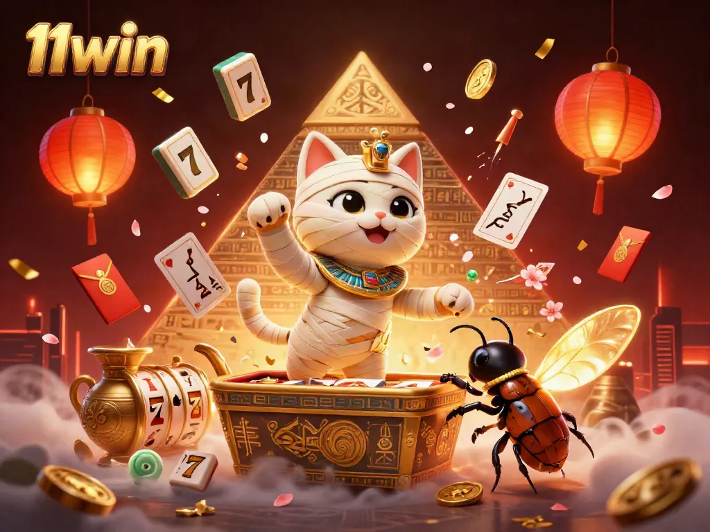 Experience the thrill of 11win with vibrant characters and dynamic casino elements in this rich 3D illustration.