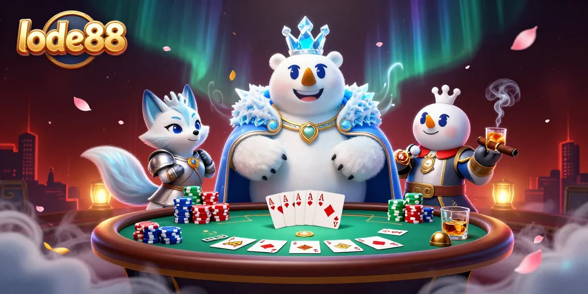 Join the thrilling game at lode88 with poker chips and a royal flush in an exciting casino scene.
