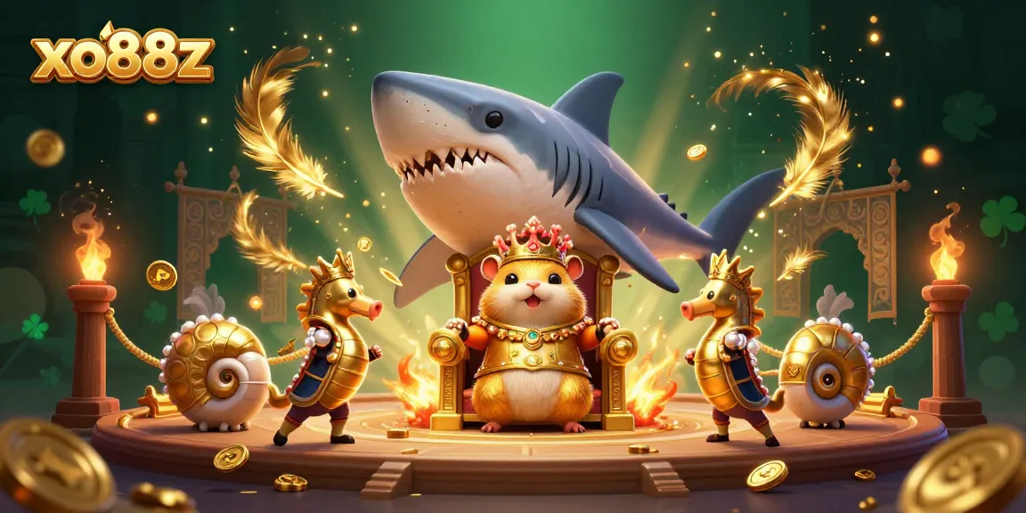 Experience exhilarating gameplay with xo88z featuring a hamster king surrounded by royal guards in an underwater casino arena.
