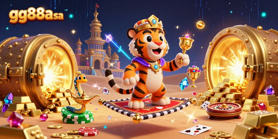 Engage in thrilling casino adventures with gg88a sa, featuring an enchanting 3D tiger sultan on a flying carpet.