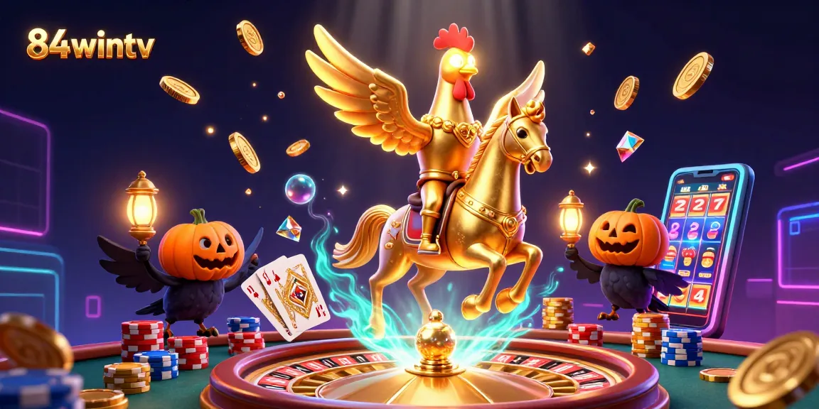 Bet on thrilling moments with 84wintv's captivating golden rooster and casino scene.