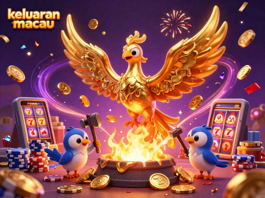 Experience the excitement of keluaran macau with the golden phoenix soaring through a vibrant casino scene.