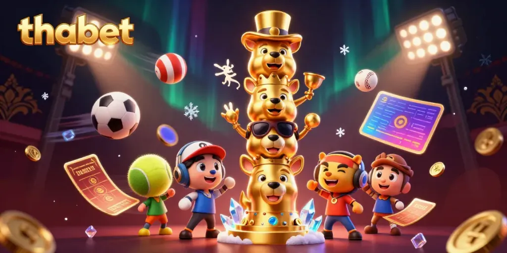 Engage with thabet’s thrilling casino experience featuring sports elements and animated totem art.