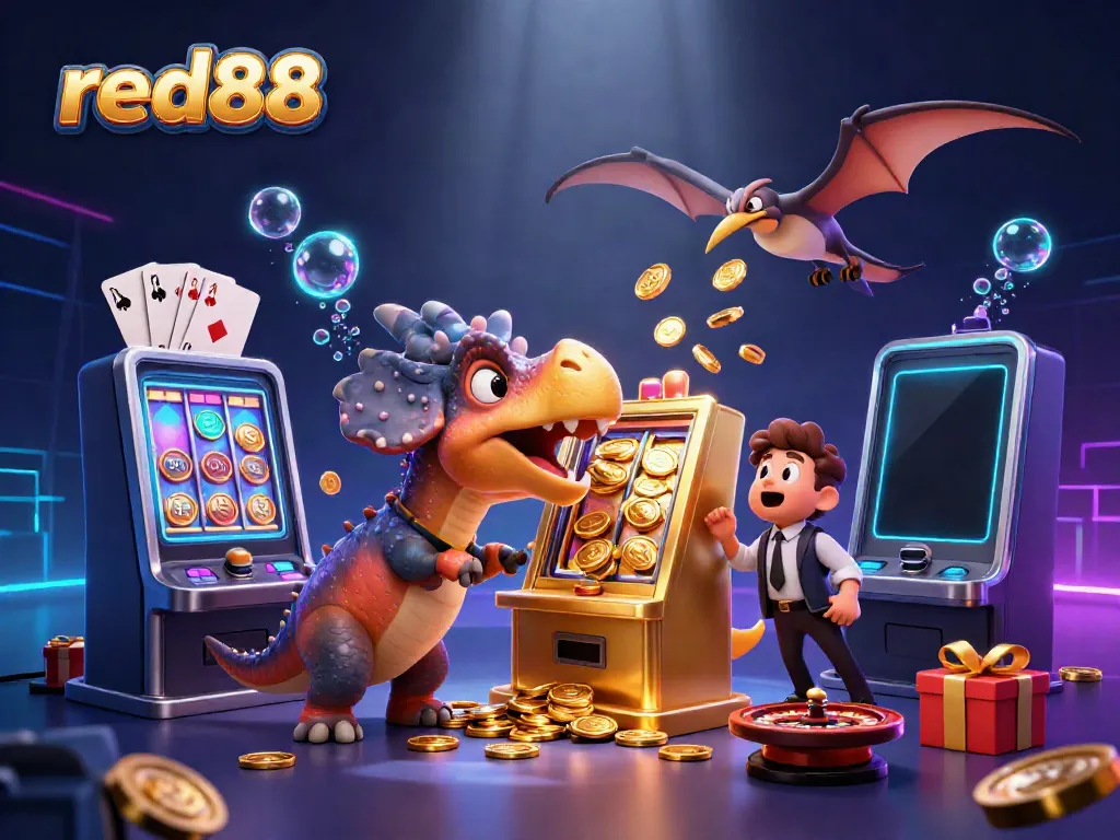 Experience the thrill at red88, where dinosaur characters play slots and coins fly everywhere!