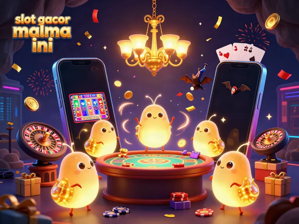 Experience the thrill of slot gacor malma ini in this vibrant 3D casino scene lit by glowworms, featuring exciting game elements.