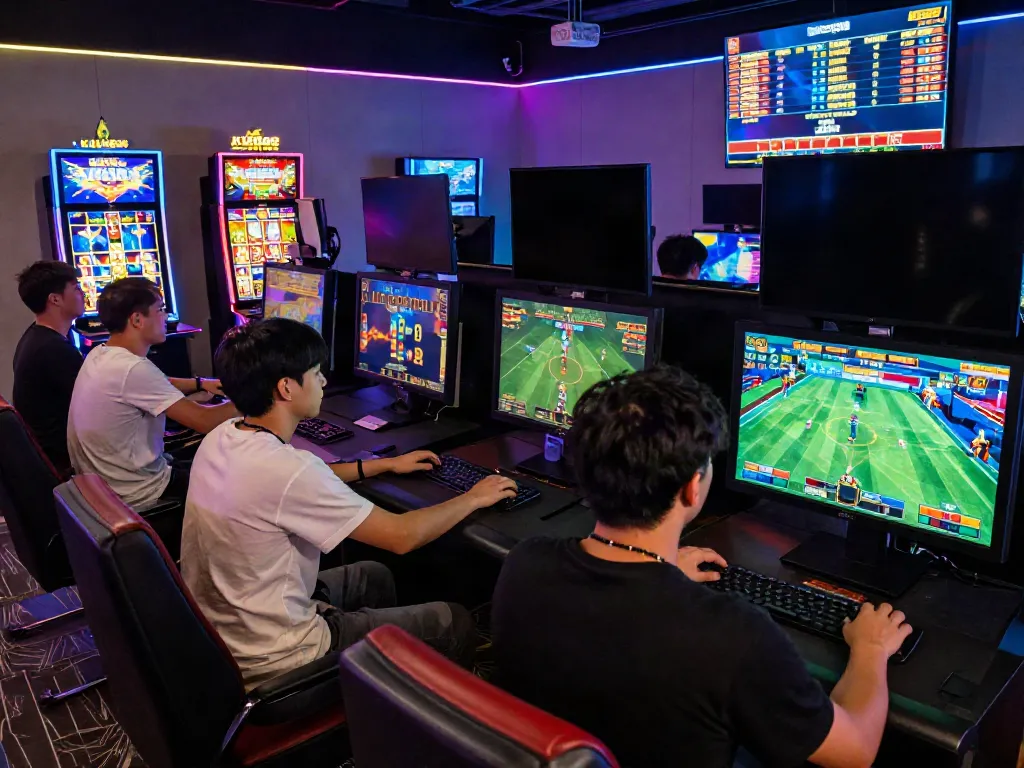 Dynamic gaming atmosphere at https://ku88vt.com/ with players enjoying various online games.