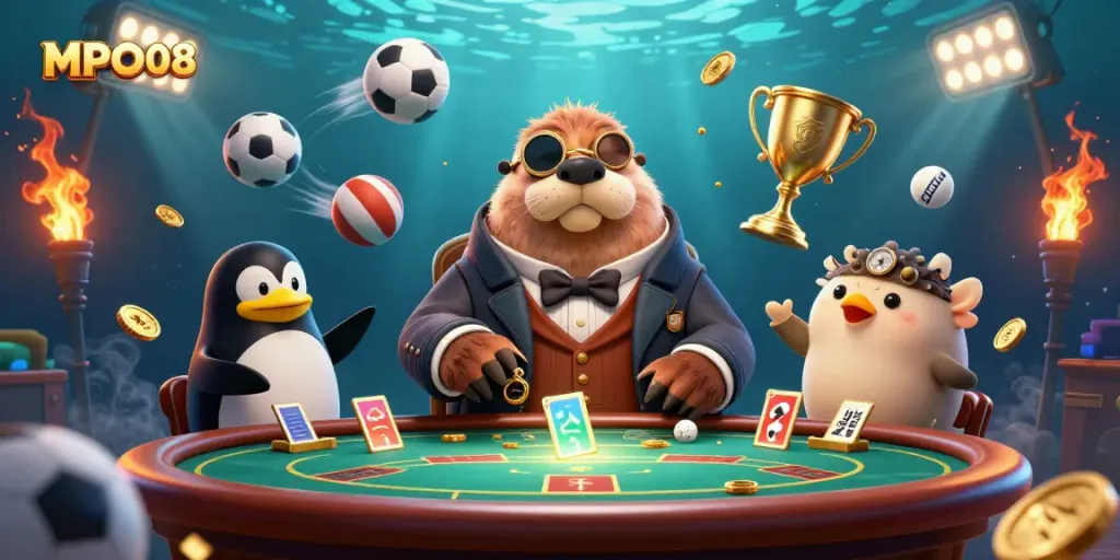 Experience thrilling sports betting at MPO08 with lively characters and dynamic elements.