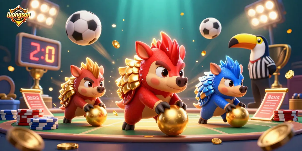 Experience thrilling sports betting action with luongson's dynamic cartoon pangolins amidst vibrant casino elements.