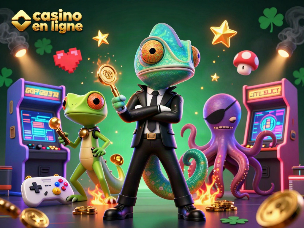 Jouer à des jeux captivants sur casino en ligne avec un caméléon agent secret et ses compagnons.