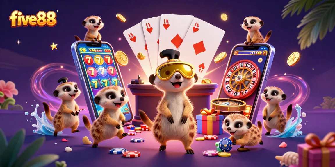Engage with five88's captivating meerkat casino scene full of dynamic game elements and excitement.