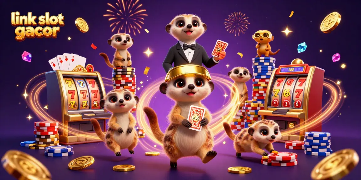 Engage with the excitement of link slot gacor as you witness meerkats managing a vibrant casino in a dazzling 3D digital illustration.