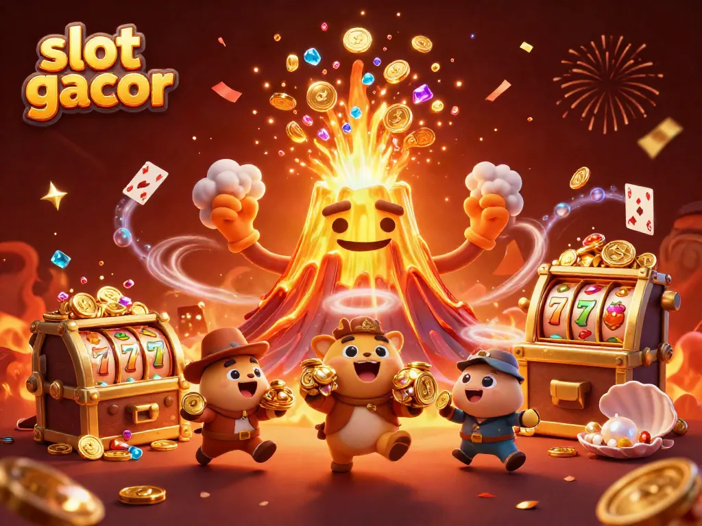 Experience the thrill of slot gacor with golden volcano and treasure, showcasing vibrant casino elements.