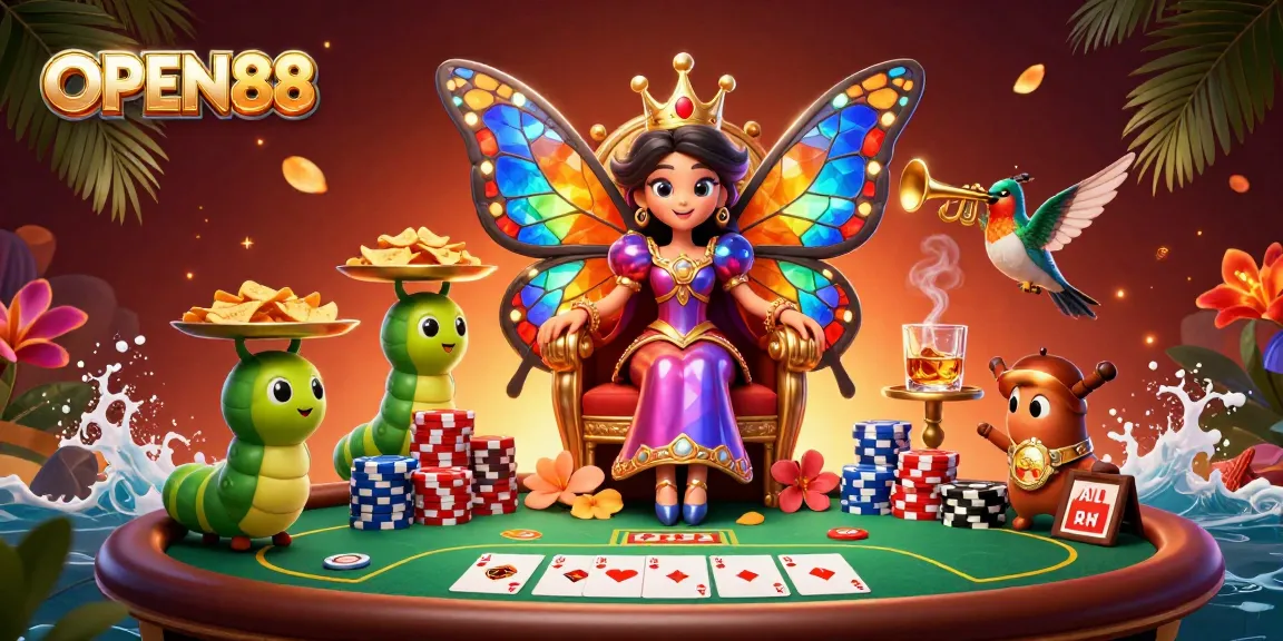 Engage in thrilling games at OPEN88 with vibrant 3D casino characters and dynamic poker elements.