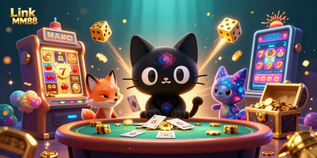 Experience the thrill of winning at Link MM88 with a vibrant cosmic casino scene.
