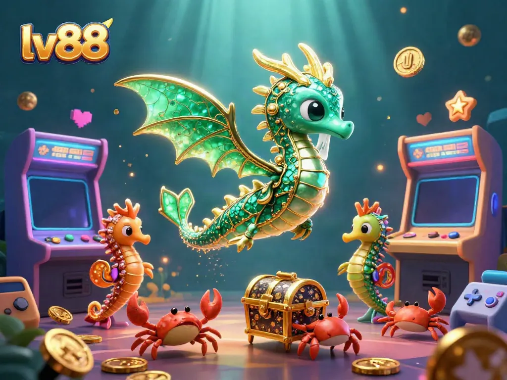Engage with lv88's vibrant underwater casino scene revealing slot games and treasures.