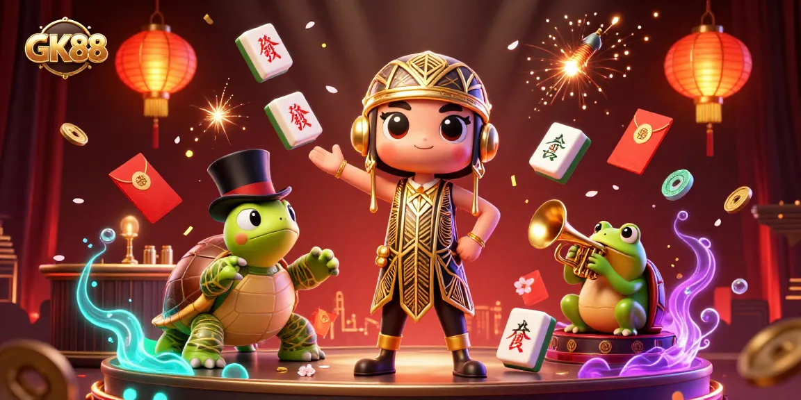 Engage with the GK88 casino experience through lively 3D characters in a vibrant gaming atmosphere.