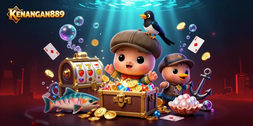 Experience exciting gameplay at KENANGAN889 with vibrant slot reels and dynamic casino elements.