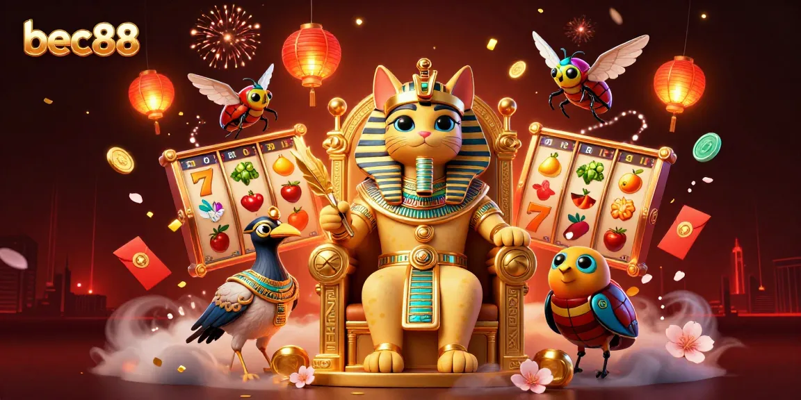 Experience exciting jackpot spins with bec88 in this vibrant casino illustration.