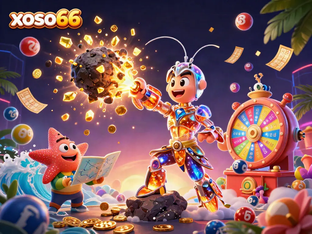 Experience the thrill of xoso66 as the galactic samurai battle for lottery riches amidst vibrant game elements.